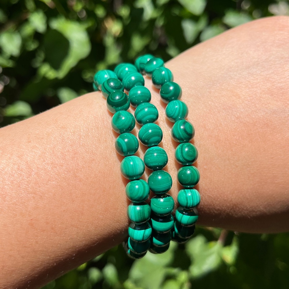 7.5mm stretchable dainty‎ malachite bracelet